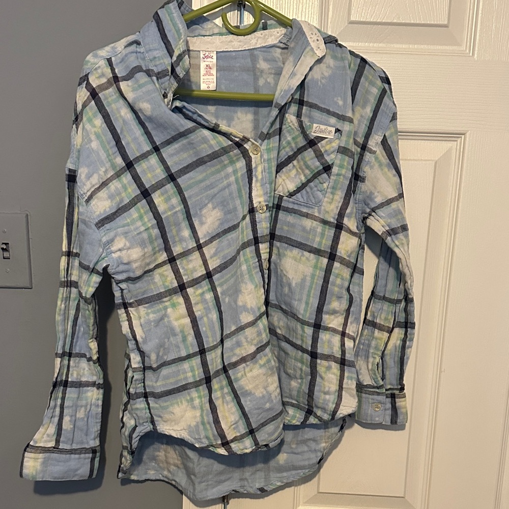 Justice Blue and Green Plaid Button Down Shirt